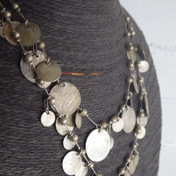 Armand Thiery Designer Double Silver Disc Necklace - Picture 2 of 6